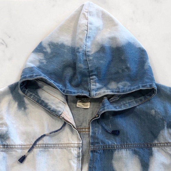 Vintage Custom Dye Denim Hooded Jacket Blue White Medium - Picture 3 of 8